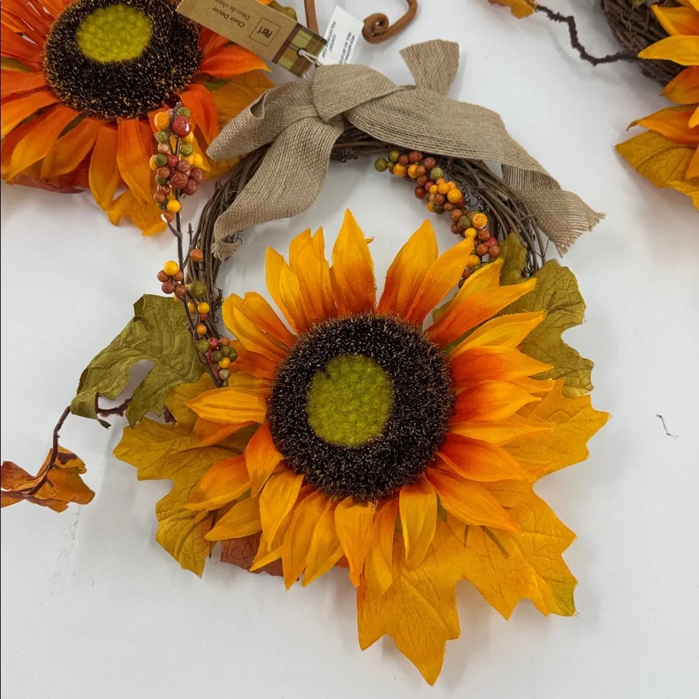 Pier1 Set of 3 Sunflower Autumn Wreath Chair Decor NWT